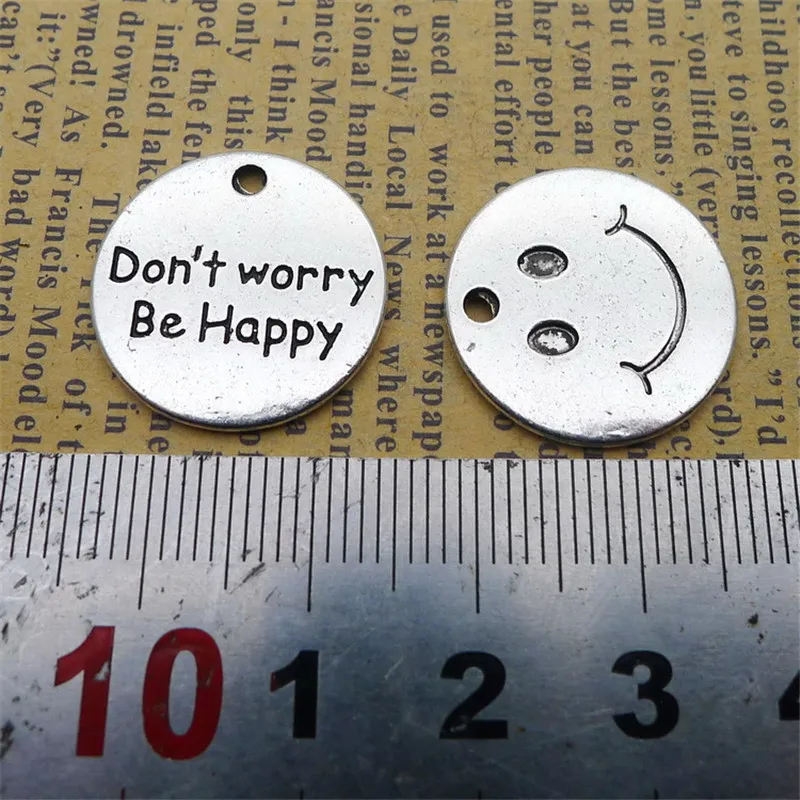 BE HAPPY Тег, круглые древние серебряные серьги с буквами, сплав, подвески, брелок, сделай сам, аксессуары для ювелирных изделий, ожерелье, подвески, чокер - Окраска металла: BE HAPPY