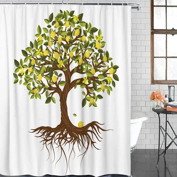 

Waterproof Shower Curtain Lemon Tree Fruit Bathroom Shower Curtains Christmas Shower Curtain &12 Hook