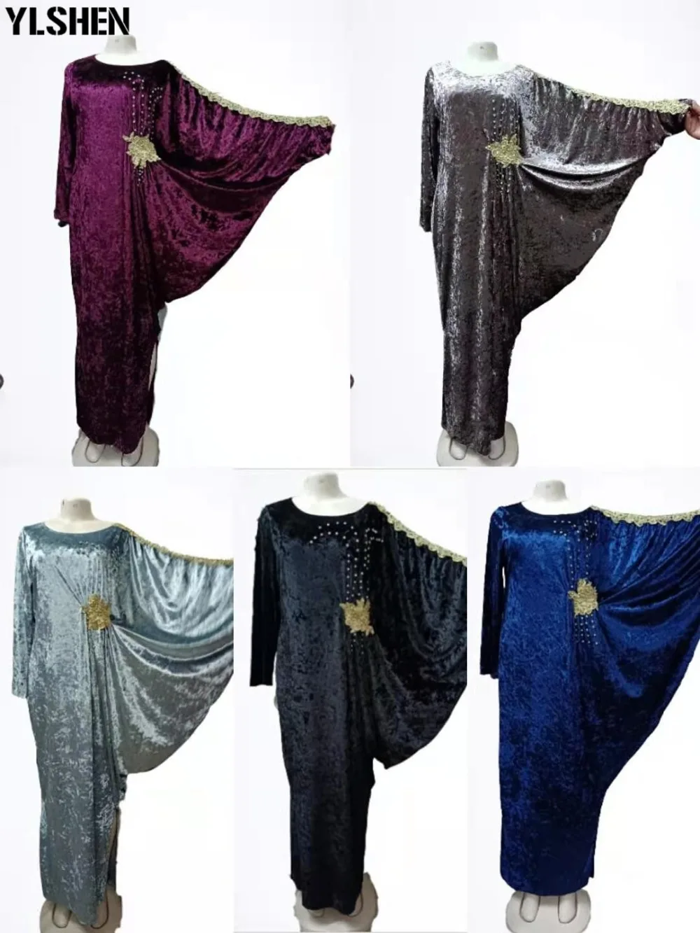 Velvet African Long Maxi Dresses for Women Evening Party Dress Christmas Dashiki Africa Clothes Plus Size Casual Muslim Robe 03