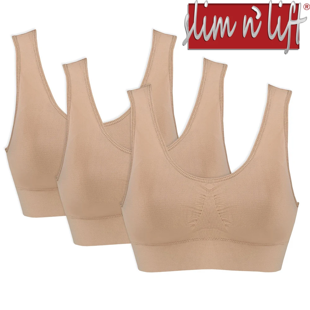 

High Quality 3-Pack Seamless Genie Sports Bra Wirefree Workout Bra with Removable Pads for Women by Slim N Lift