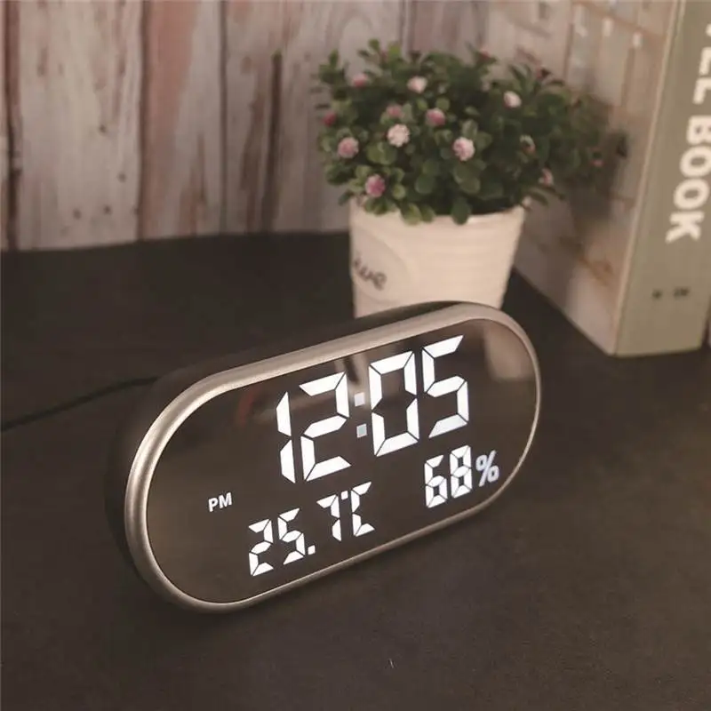 Gray White Light Цифровой usb-будильник карманное зеркало HD светодиодный часы с функцией отображения температуры и влажности времени - Испускаемый цвет: Gray White Light