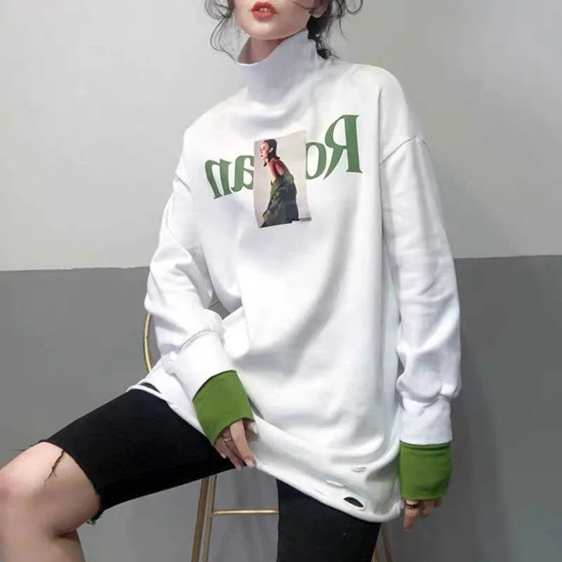 NiceMix moda feminina, весна-осень, новые Мультяшные лоскутные Футболки с длинным рукавом, женская одежда, vetement femme, женские топы, повседневные - Цвет: green-regular