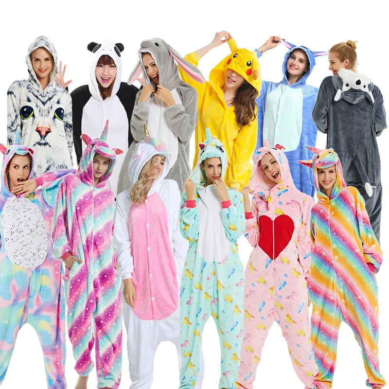 

2019 Unicorn Pajamas onesie Women Kugurumi panda Winter Flannel Pajama Kigurumi adult Nightie Stitch unicornio Sleepwear Overal