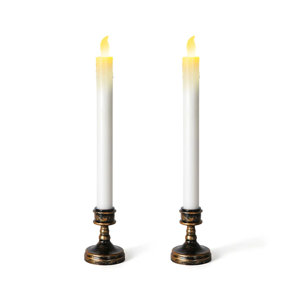 

2 PCS/Set LED Taper Candle Flameless LED Candlestick Detachable Brown ABS Material Holders LED Candle Lamp For Laurch/Buddha