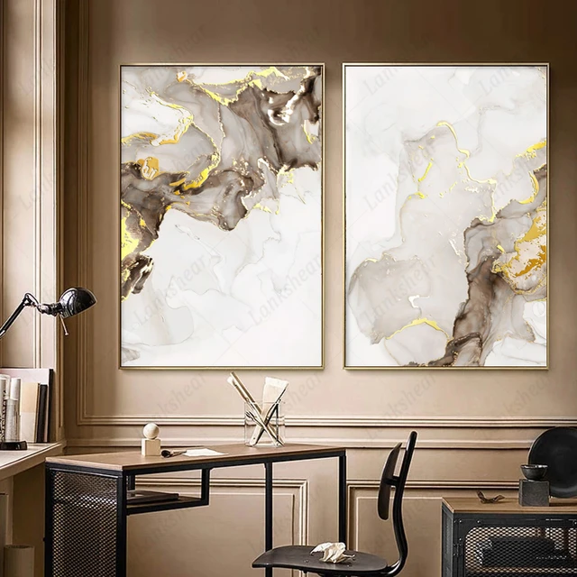Canvas Posters and Prints Gray Marble Prints Abstract Gold Line Nordic Wall Art Agate Painting Hd Pictures for Living Room Decor 1