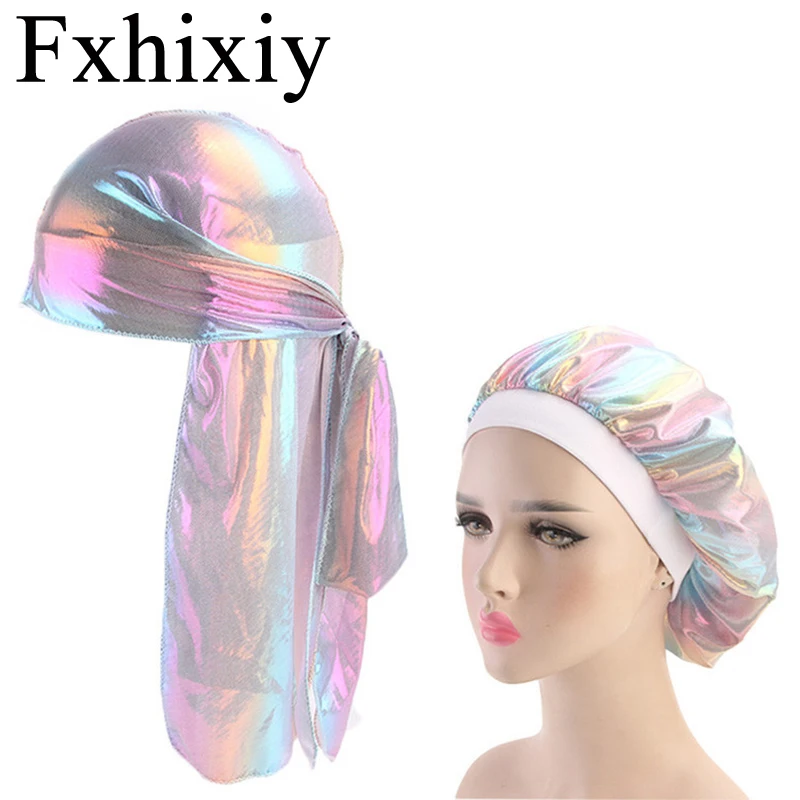 

Модная мужская блестящая шелковая бандана Durag головной убор широкая повязка шляпа Кепка Doo Rag ночной спальный тюрбан головной убор шляпа