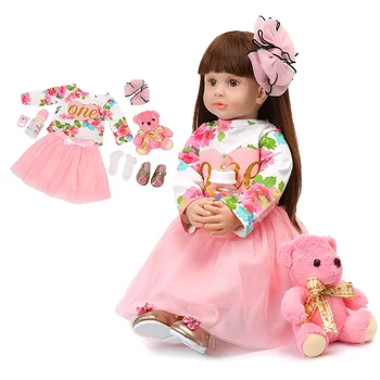 

60CM Silicone Reborn Babies Doll Lifelike Princess Reborn Bonecas Long Hair Reborn Baby Girl Birthday Luxury Sets Gifts For Kids