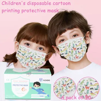

50PCS Disposable Maske Children 3Ply Non-Woven Face Shield Dustproof Anti-Fog Cartoon Mouth Muffle Cover mascarilla masque маска