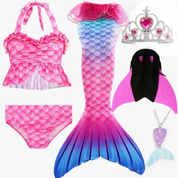 2020 NEW Arrival 6PCS Set Rainbow style Mermaid Tail Swimsuit with Fin for Kids Girls