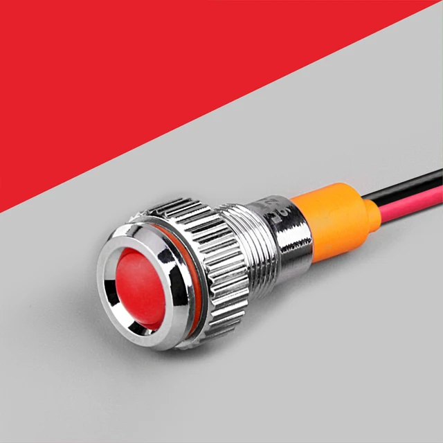 6mm 8mm 10mm 12mm 14mm  Metal LED Warning indicator light Waterproof IP67 Signal Lamp Pilot Wires switch 3V 5V 12V 220V Red Blue LED Red