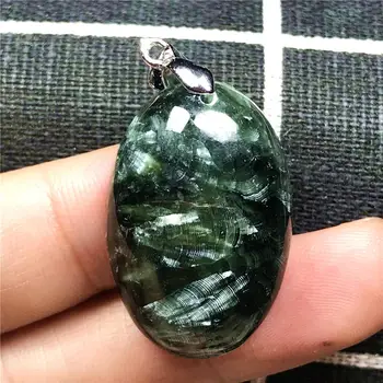 

100% Natural Green Seraphinite Beads Pendant For Woman Oval Man Crystal 30x20x9mm Beads Silver Gemstone Fashion Jewelry AAAAA