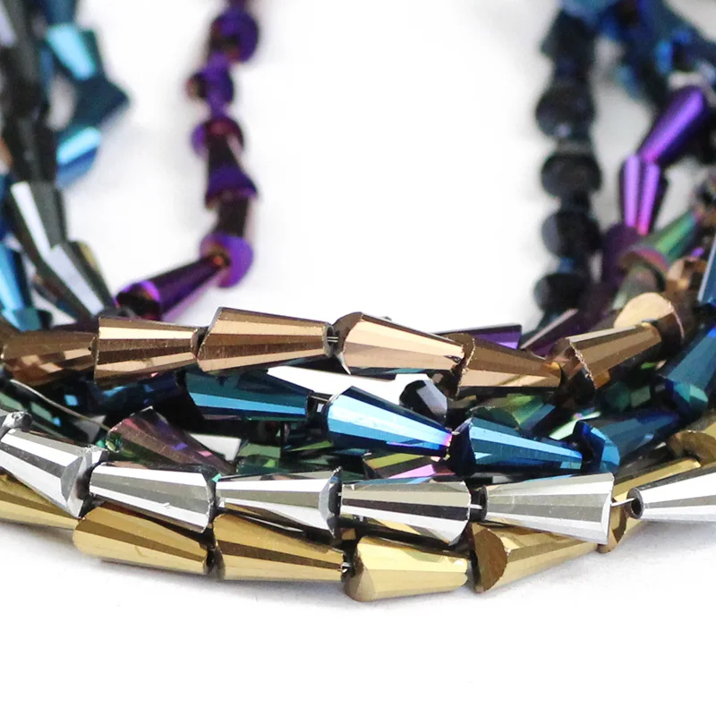 

YHBZRET Tower shape Austrian crystal beads 4*8mm 70pcs Plating Color conical Spacer loose beads For Jewelry Making bracelet DIY