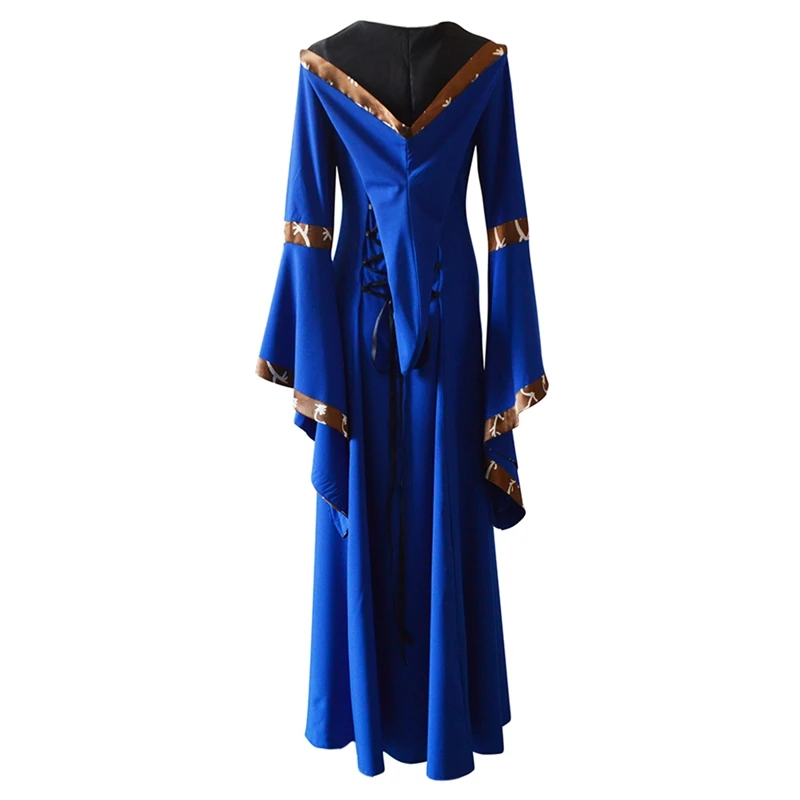 Новое средневековое платье с капюшоном, костюм, женское макси платье, королева возрождения, косплей, длинное платье, Женская Ретро маскарадная одежда, Хэллоуин, 5XL - Цвет: L