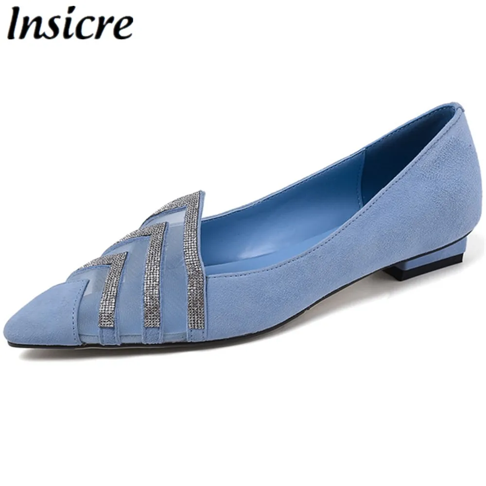 

Insicre Women Flats Kid Suede Crystal 2020 Spring Mesh Pointed Toe Girls Casual Shoes Low Heels Sky Blue Size 34-42 Slip On