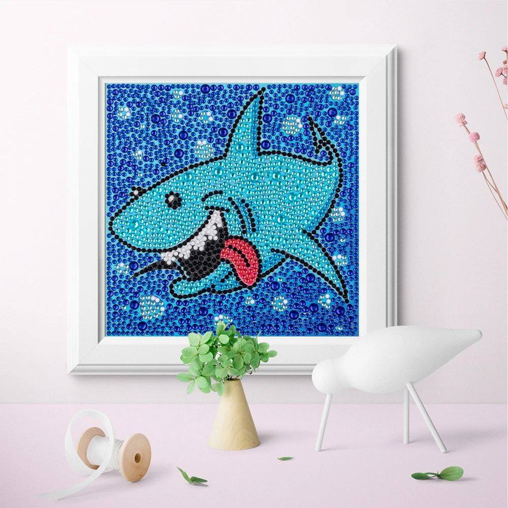 DIY 5D Diamond Painting Cute Shark Animals Cross Stitch Embroidery Mosaic Art Picture of Rhinestones Home Decor Gift for Kids