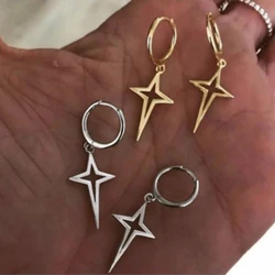 Korean Fashion Jewelry Gift Crossed Star Dangle Hoop Earrings For Women Hollow Geometric Earrings Brincos
