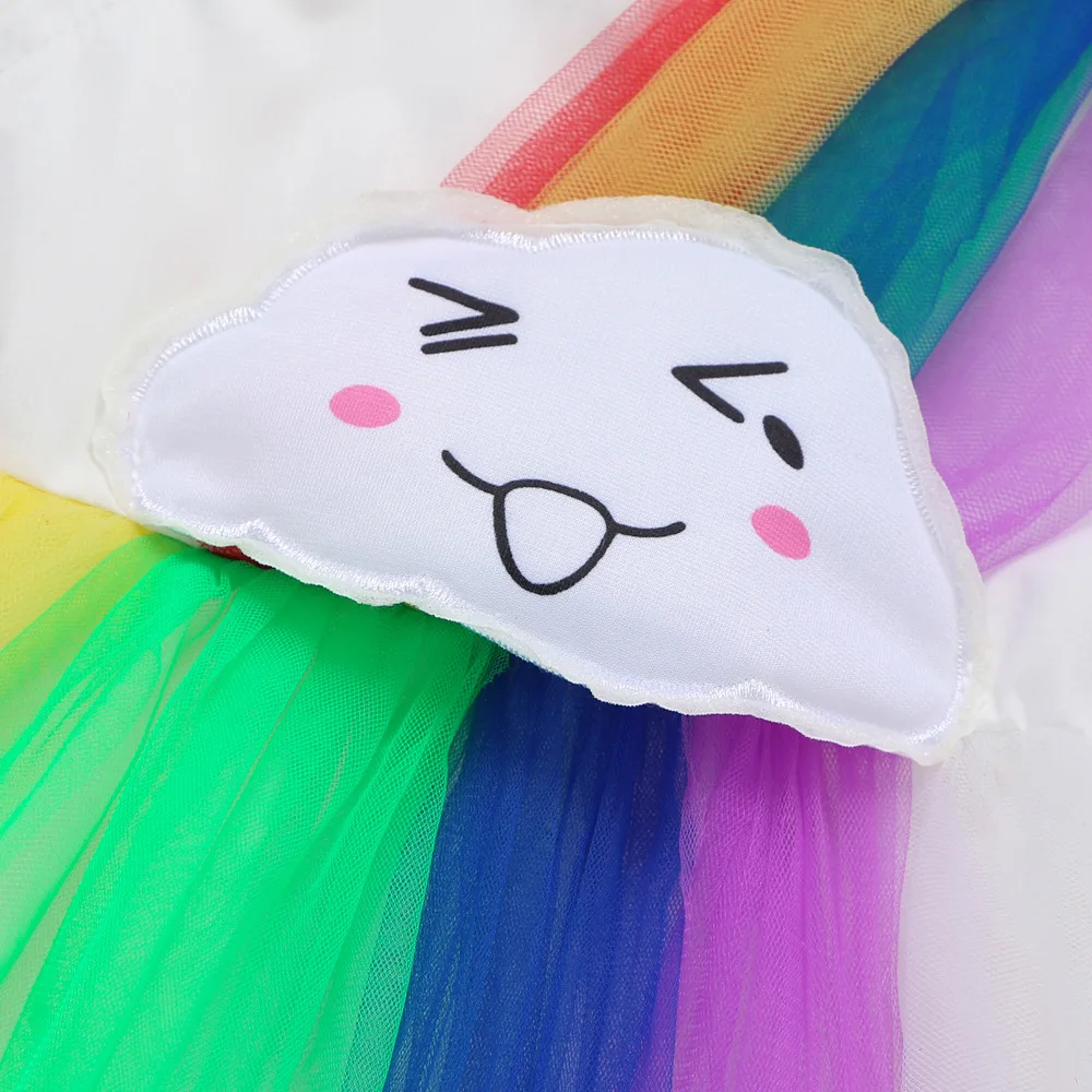 Girls Lace Patchwork Strap Princess Dress Baby Kids Summer Cute Cartoon Rainbow Birthday Party Ball Gown Clothing  Beautiful