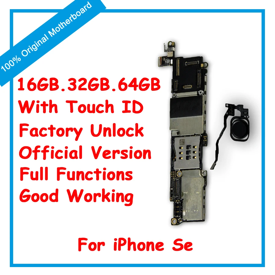 

Unlocked for iphone SE Motherboard with Touch ID 16G 32G 64G 128G Original Mainboard with Full Chips