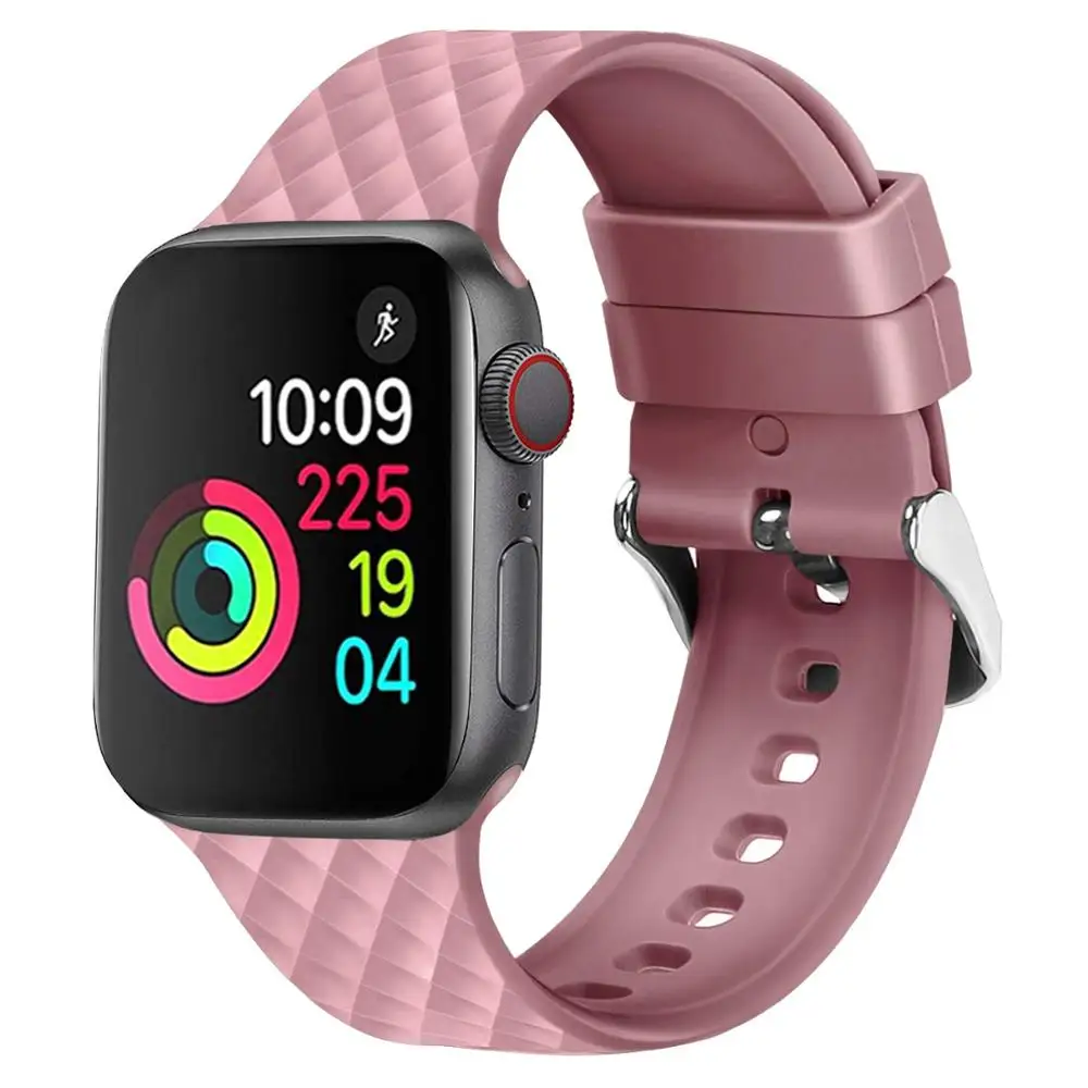 Силиконовый ремешок для Apple watch 5 ремешок 44 мм 40 мм iwatch 4 5 3 2 1 ремешок 38 мм 42 мм ромбический узор ремешок для часов аксессуары для браслетов - Цвет ремешка: Pink