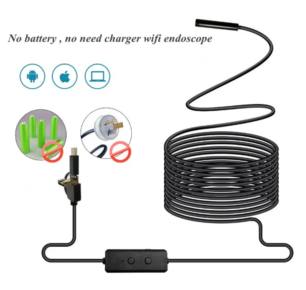 8mm Semi-Rigid Cable Wireless 3in1  WIFI +USB Dual Purpose Endoscope For Android&ISO Smart Phone Inspection Pipe Scope