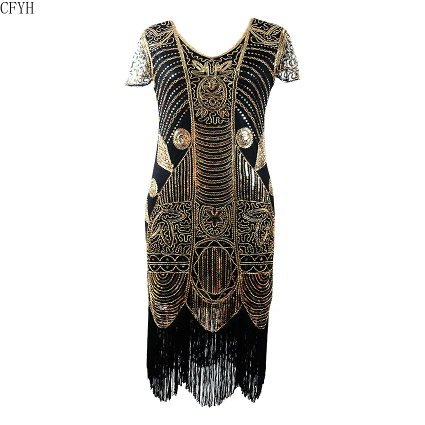 

Женское вечернее платье средней длины, расшитое стразами, блестками, бахромой, цветочным узором и оборками, черное платье в стиле ретро с кисточками и бисером, 1920s Vestido