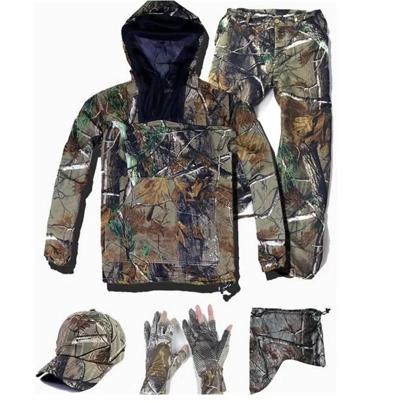 Summer Ultra-Thin Bionic Camouflage Suit Anti-Mosquito Fishing Hunting Clothes Tactical Ghillie Suits T-shirt Pants Set | Спорт и