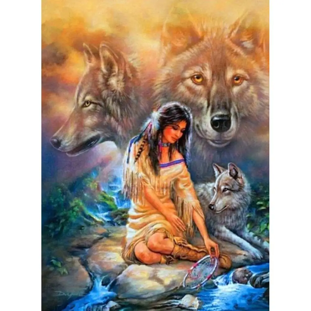 

Diy 5d Diamond Painting Girl Wolf Full Round Drill Mosaic Picture Cross Stitch Diamond Embroidery Pattern Kids Room Decor Gift