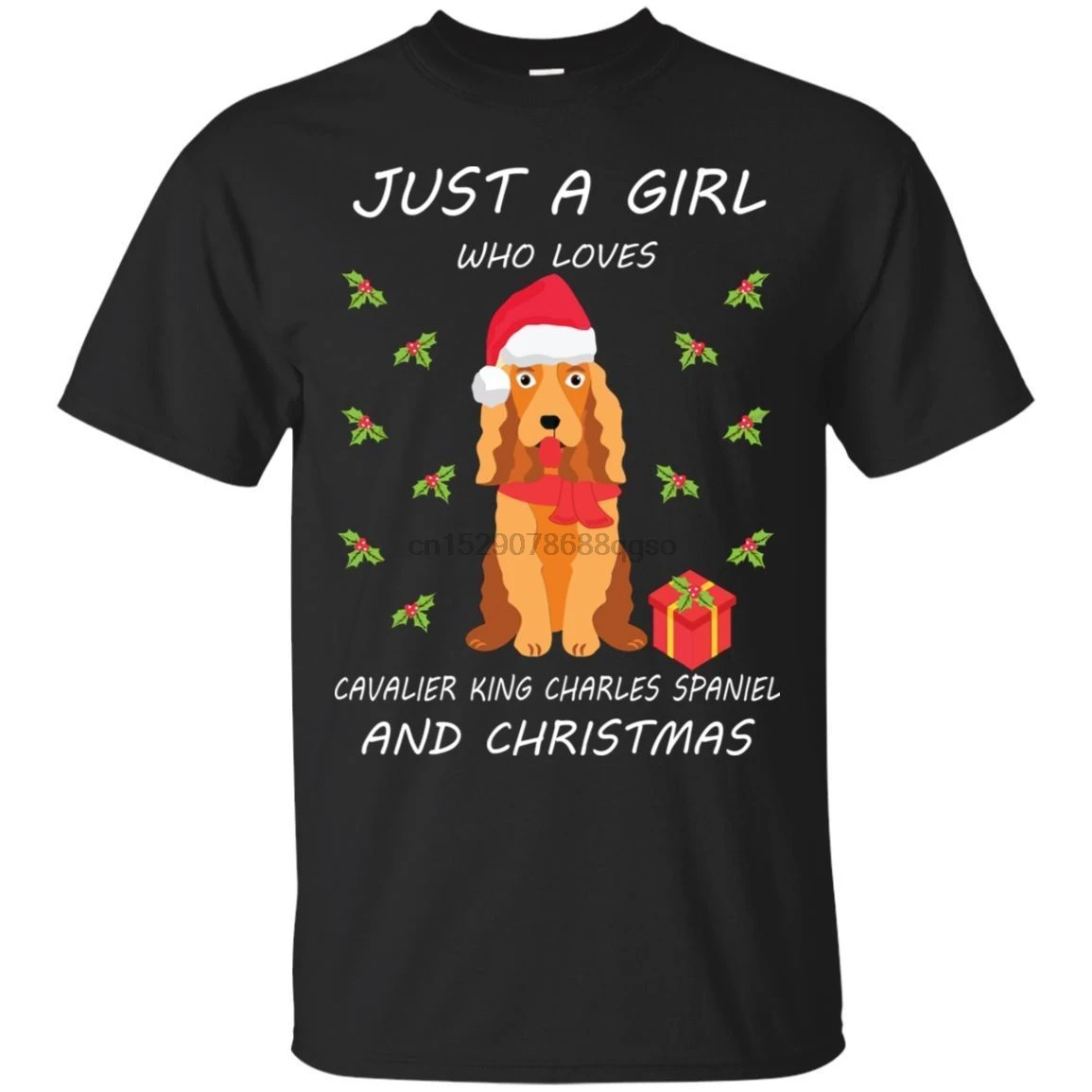 

girl loves Cavalier King Charles Spaniel Christmas Black Navy T-Shirt Cartoon t shirt men Unisex New Fashion tshirt