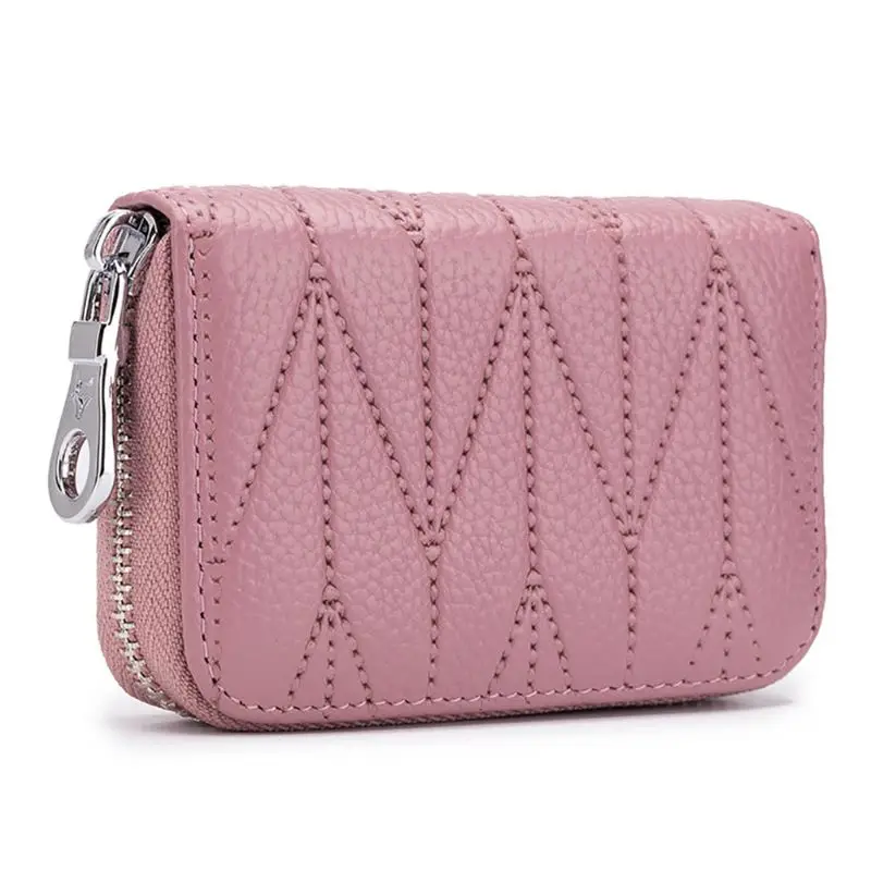 PU Leather RFID Blocking Credit Card Holder Wallet Zipper Change Coin Bag for Women - Цвет: Розовый