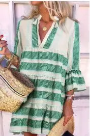 Women Print Boho Dress V-neck Bell Sleeve Bohemian Beachwear Summer Casual Dresses 2020 New Vestido