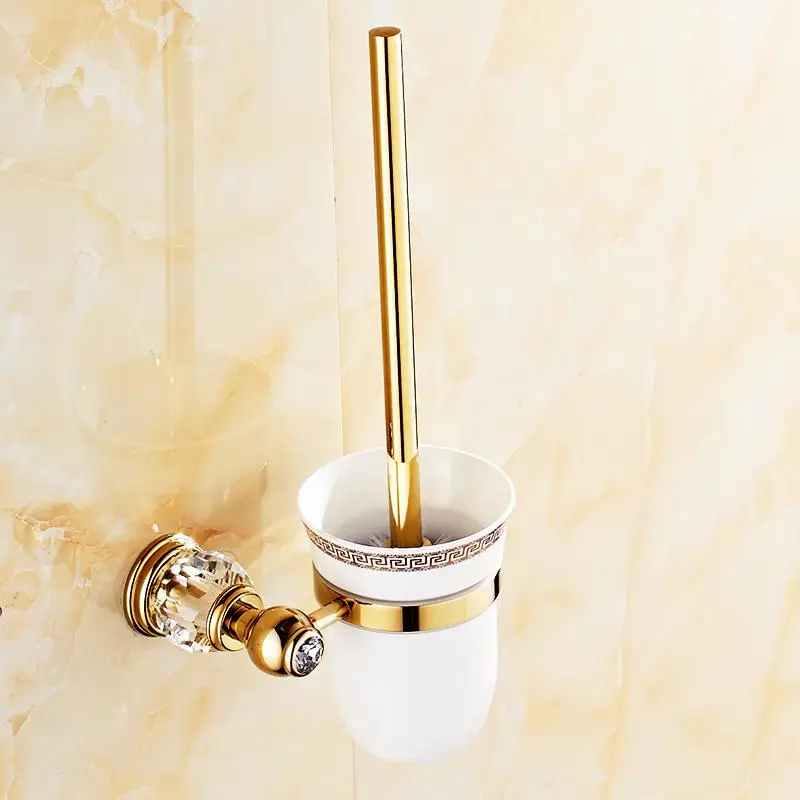 Toilet Brush Holder Твердый латунный Хрустальный Набор аксессуаров для ванной комнаты, Золотой набор аксессуаров для ванной комнаты, европейские антикварные Товары для ванной комнаты St1 - Цвет: Toilet Brush Holder