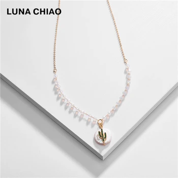 

LUNA CHIAO Fashion Jewelry Flat Round Pearl Pendant Necklace Spring Summer Dainty Necklaces for Women