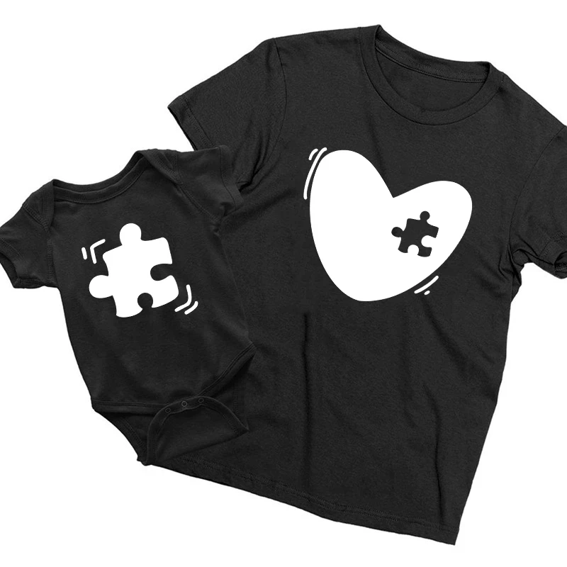 T-Shirt Abbinata Alla Famiglia Divertente Mamma E Io Vestito Cuore Puzzle Pezzo Madre E Figlia Figlio Top Mamma E Mini Body Per Bambini