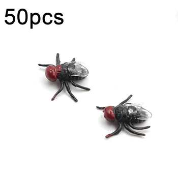 

50pcs Scary Rubber Disgusting Joking Bugs April Fool's Day Funny Toys Halloween For Kids Adult Simulation Flies Props Decor