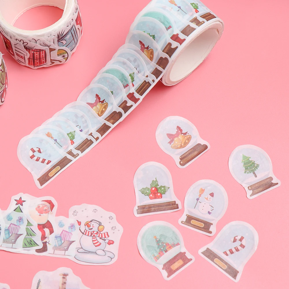 

About 80PCs/Roll Journal Decor Snow Deer Christmas Tree Tape Adhesive Masking Sticker Stationery Decorative Masking Tape