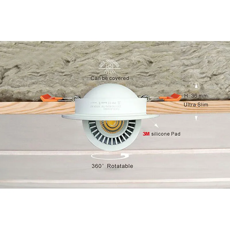 360 도 Orientable 7W LED 천장 스포트 라이트 드라이버리스 디밍 가능 HV COB 다운라이트, 조절 가능한 오목한 램프 홀 D90mm, 50 개