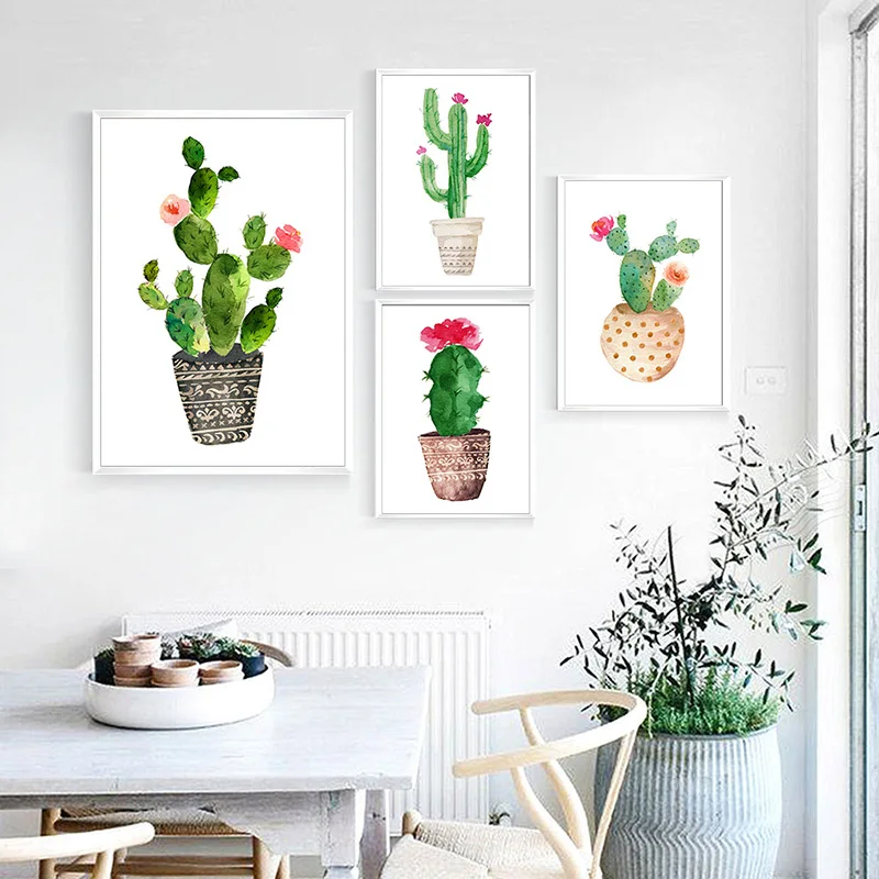 Water color Plants Cactus Flower Poster Prints Minimalist Decoration Art Canvas Painting Wall Picture for Living Room Home Decor | Дом и сад