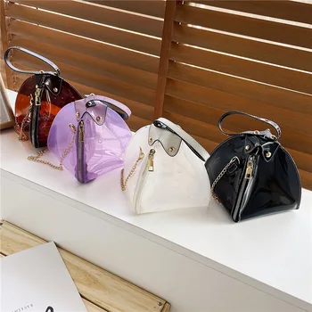 

2020 Summer New Triangle Dumplings Women's Transparent Shoulder Bag Jelly Hand Bag Chain Oblique Cross Bag