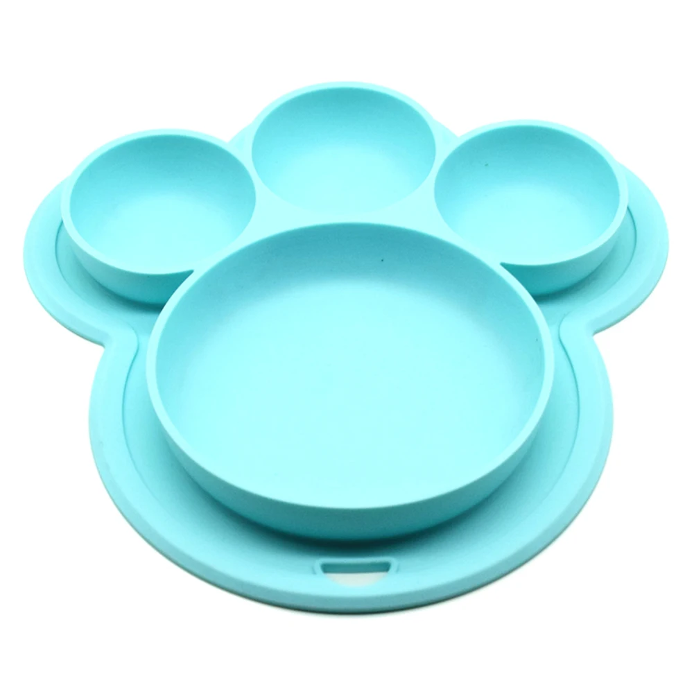 Синий Kids Silicone Bear Paw Dinner Plate Feeding Bowls Tableware with Hanging Hole 66CY - Цвет: Синий