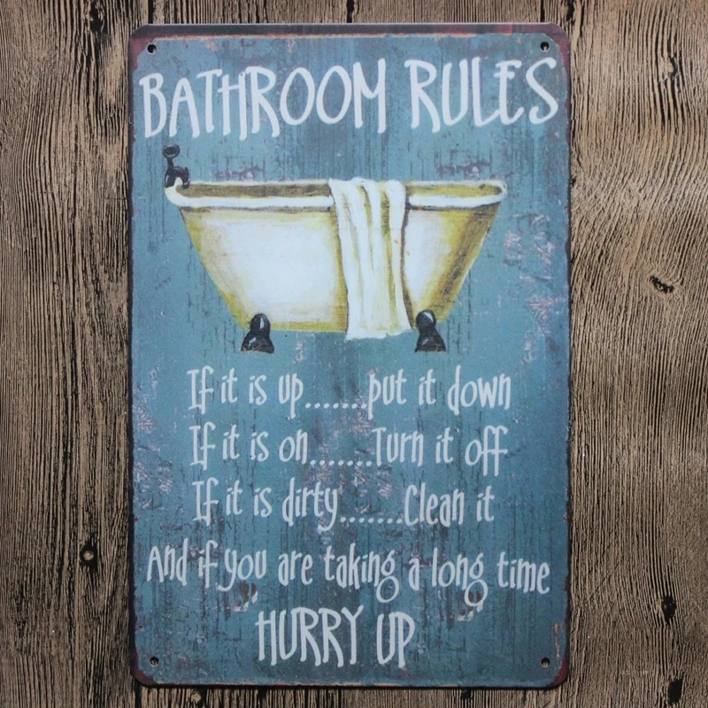 

metal Tin Sign 20*30 cm bathroom rules sticker Decor Bar Pub Home Vintage Retro Poster comic sticker