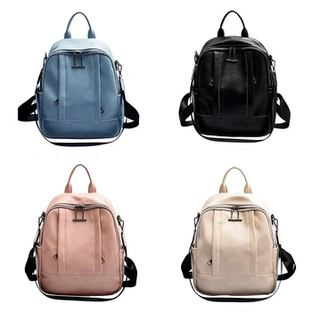 

Fashion Women's Backpack Pu Leather Solid Color Large Capacity Anti-Theft Backpack Travel Female Backpack