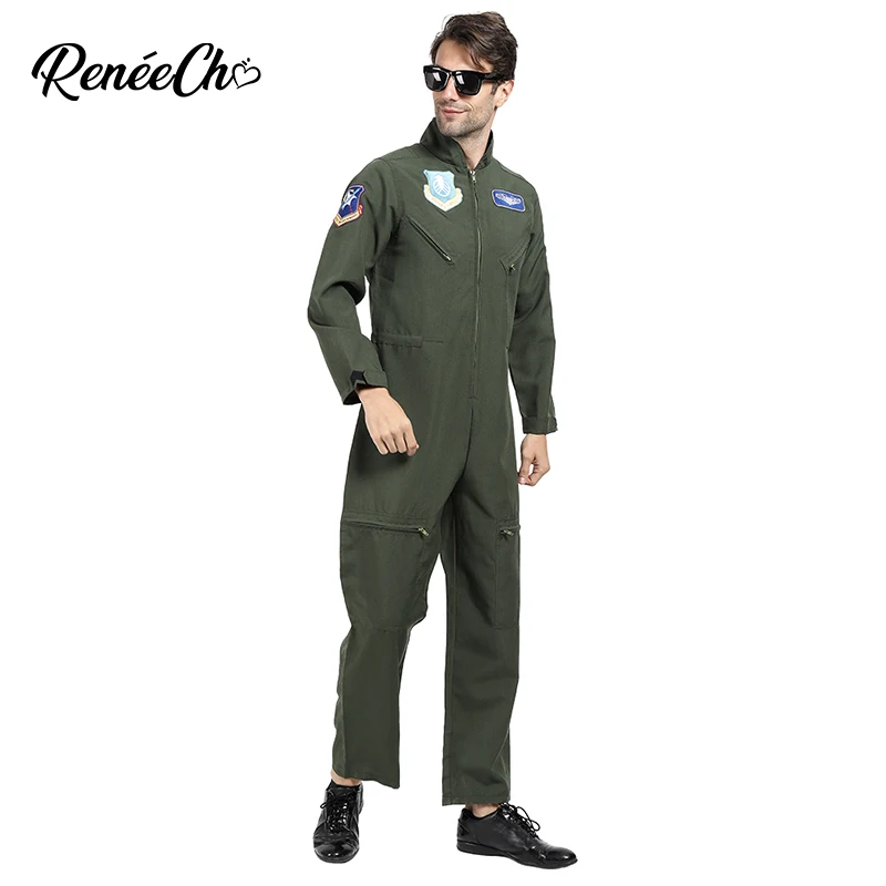 Reneecho Мужской Топ пистолет полета костюм Хэллоуин костюм для взрослых Плюс Размер Flightsuit