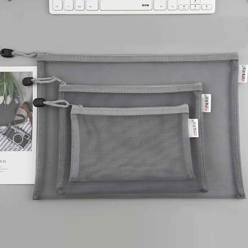 Bolsa gris a4a5a6 para bolígrafos, bolsa transparente simple de gran capacidad con cremallera, para oficina de estudiantes, 10 unidades