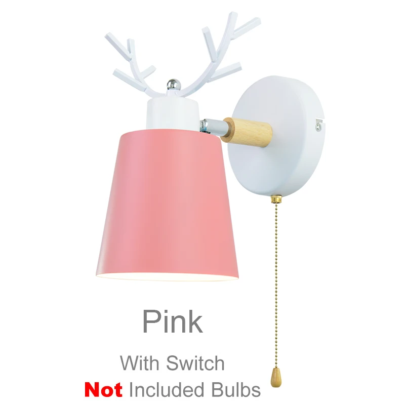 Скандинавские деревянные настенные светильники прикроватная настенная лампа E27 современный бра настенный светильник для спальни macaroon 5 цветов 85-285 в с выключатель с цепочкой - Цвет абажура: Pink with switch