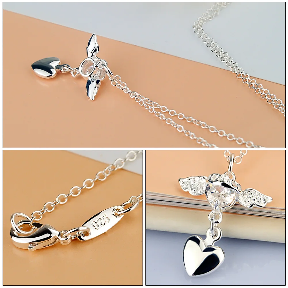 Женское ожерелье из серебра 925 пробы с изображением сказочного ангела|f pendant|necklace