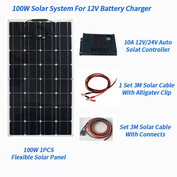 

DIY Solar System Kits 100W 1x100W flexible solar panel 12V,1x 10A 12V solar controller 3M Solar cables RV/Marine