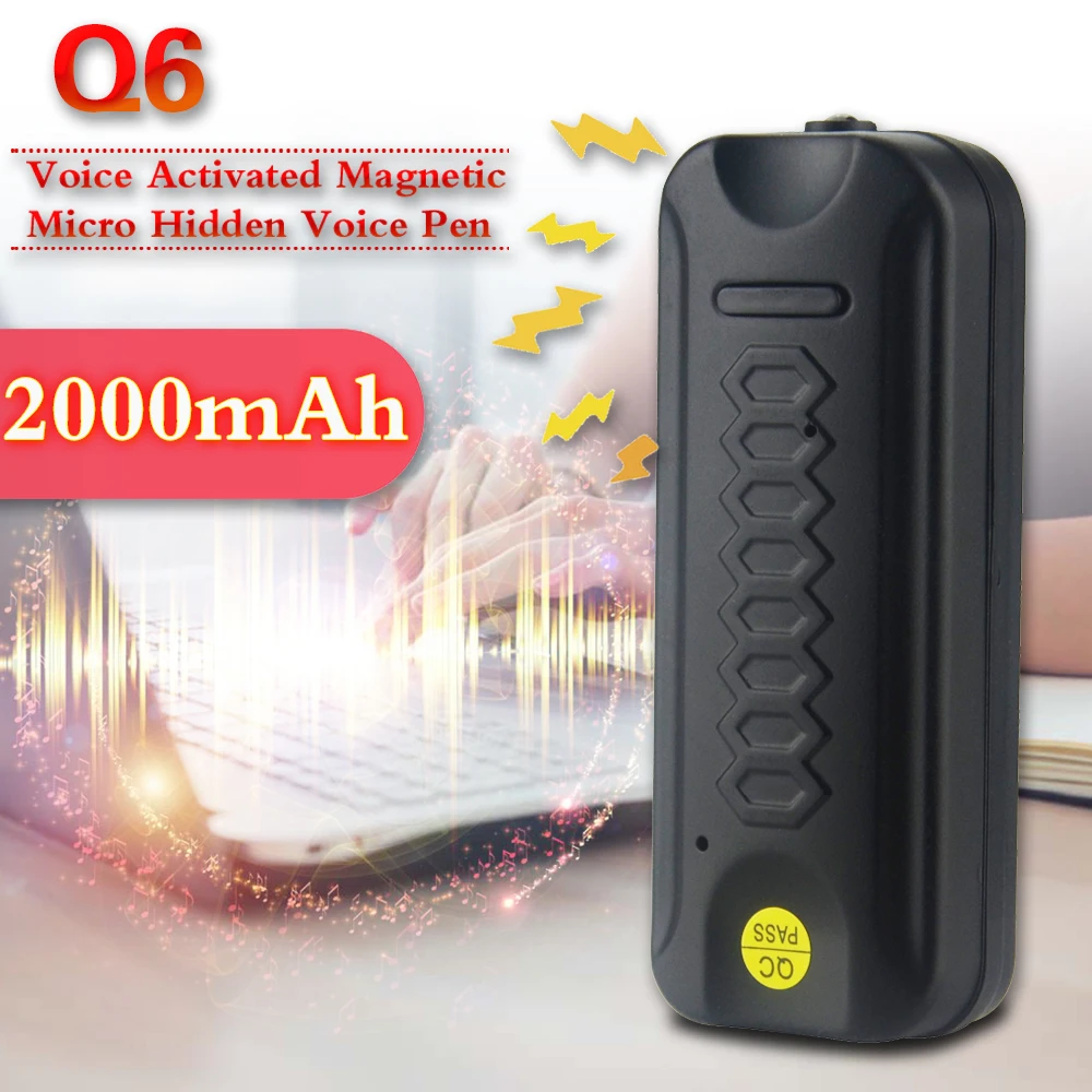Компактный мини диктофон Q6 с мощным магнитом встроенный аккумулятор 2000 мАч