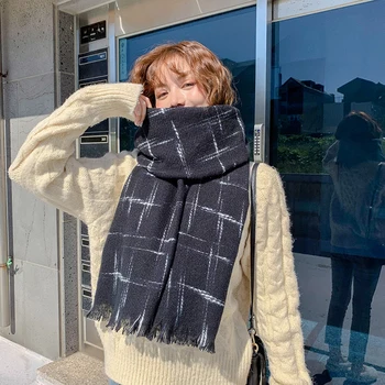 

New ladies scarf color grid thickened and lengthened print shawl small fragrance scarf stock