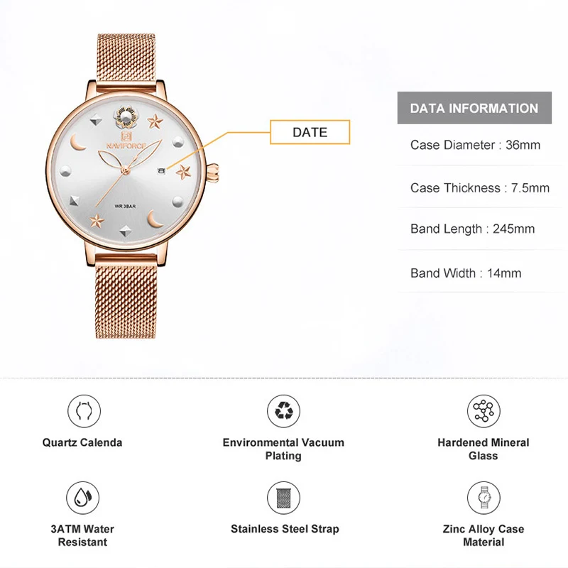 NAVIFORCE новые женские часы розовые кварцевые женские часы из нержавеющей стали водонепроницаемые женские наручные часы девушка часы Relogio Feminino