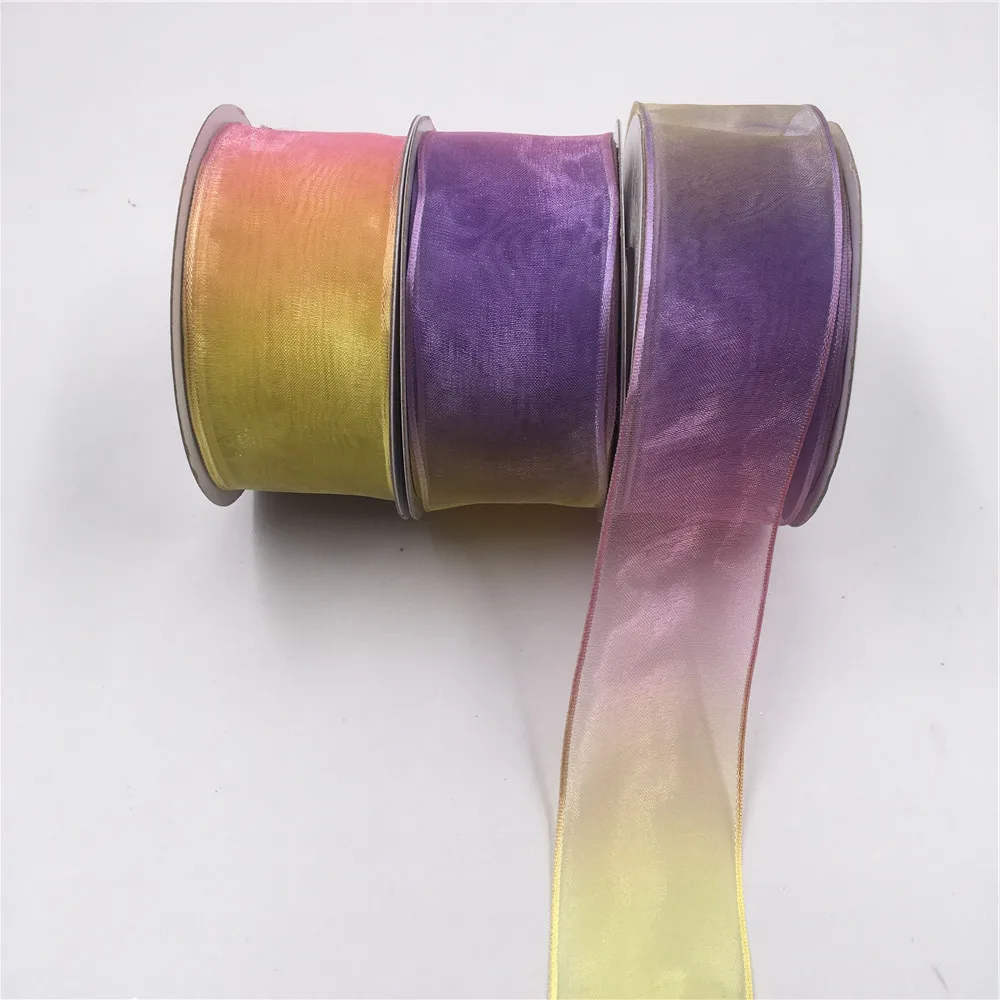 

38MM Wired Edge organza Rainbow Colorful Sheer Ribbon for Birthday Decoration Chirstmas Gift DIY Wrapping 25yards 1-1/2" N2236